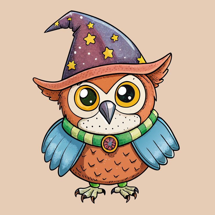 Vetor coruja adorável com chapéu de feiticeiro cartoon vector art