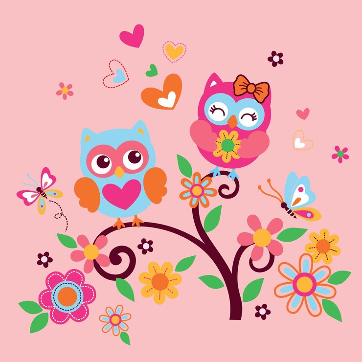 coruja bonita com ilustração vetorial de linda flor
