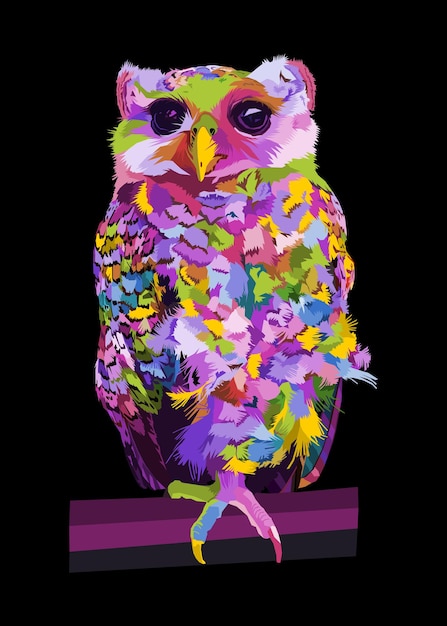 Vetor coruja colorida na ilustração vetorial de estilo pop art