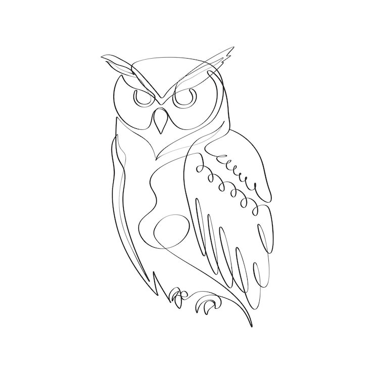 Vetor coruja continua desenho de linha detalhes arte elegante arte minimalista