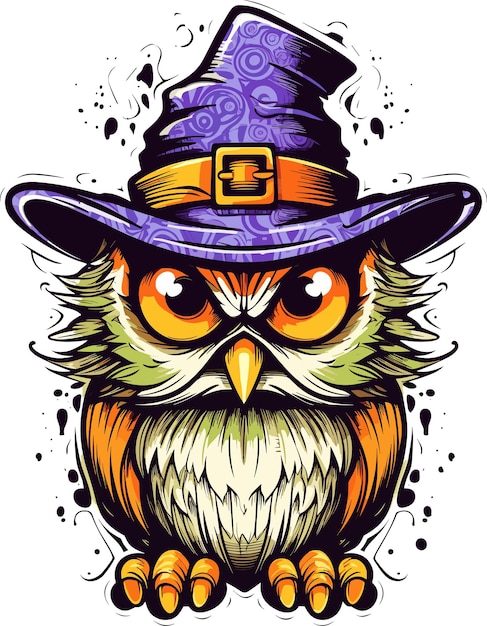 coruja de halloween usando um chapéu de bruxa
