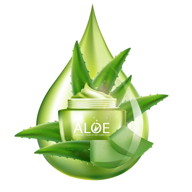 Cosmético de ilustração realista com ingredientes cosméticos de aloe vera para a pele