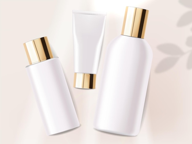 Cosmético de pacote realista. Loção de recipiente, tônico, soro, creme, vetor isolado de maquete de garrafa