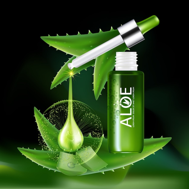 Cosmético para cuidados com a pele de plantas realistas de aloe vera