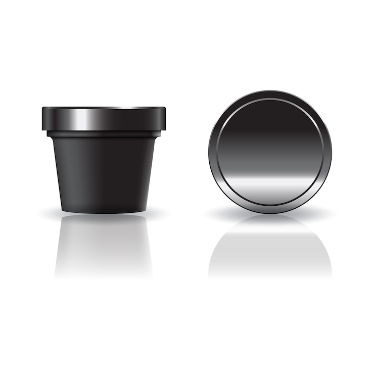 Vetor cosmético preto ou copo redondo de comida com tampa.