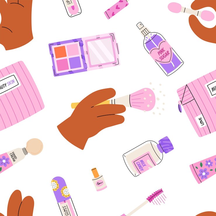 Vetor cosméticos femininos com padrão sem costura