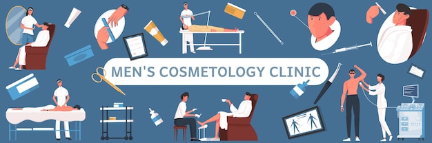 Cosmetology man flat horizontal illustration