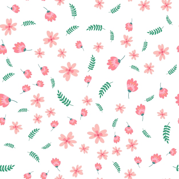 Vetor costura padrão floral em estilo doodle com flores e folhas.