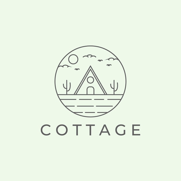 Cottage line art minimalista ilustração logo design