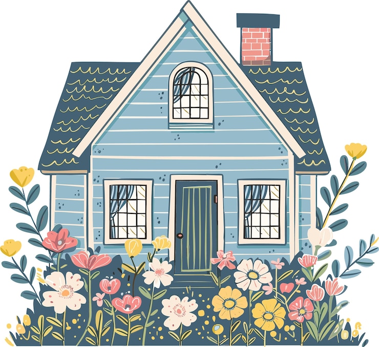 Vetor cottage vector vintage house ilustrações de flores decoração da casa