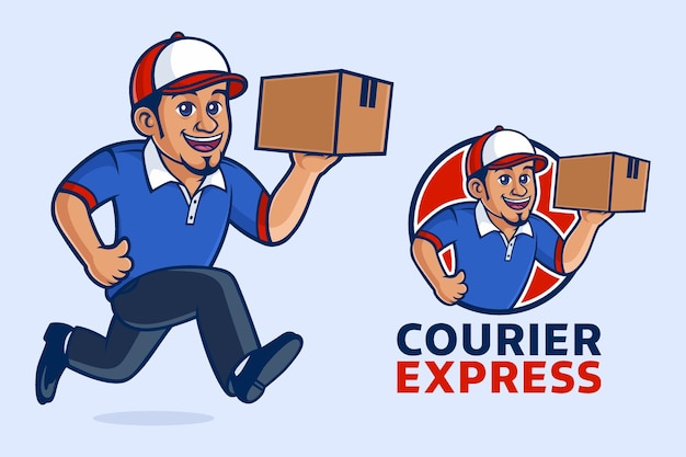 Vetor courier cartoon mascot design for business delivery expedition mascot logo vector