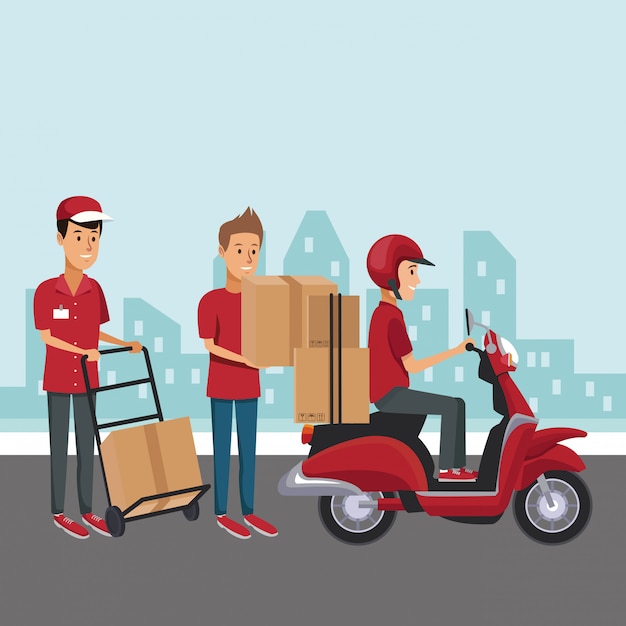 Courier com scooter na cidade