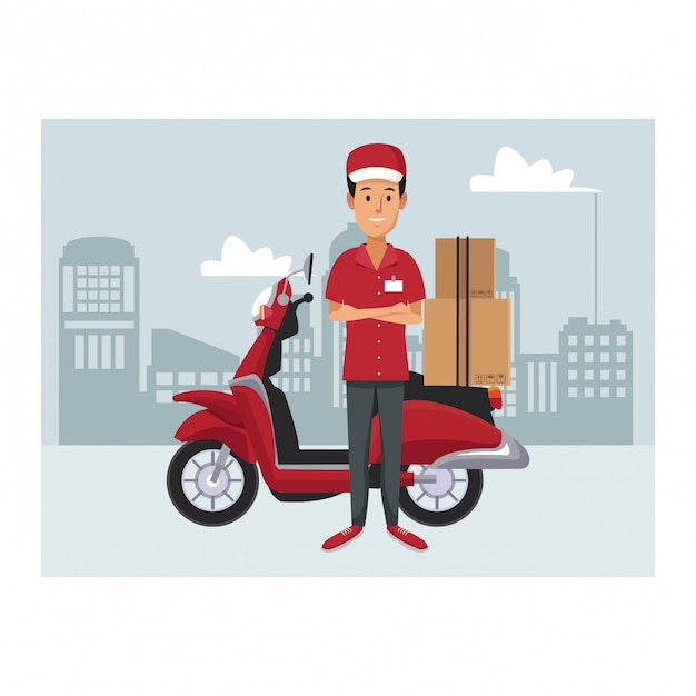 Courier com scooter na cidade