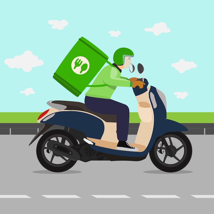 Vetor courier de motocicleta apressado para ordem de entrega