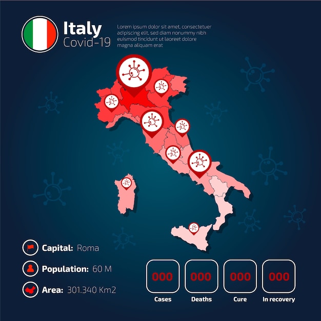 Vetor covid-19 itália país mapa infográfico