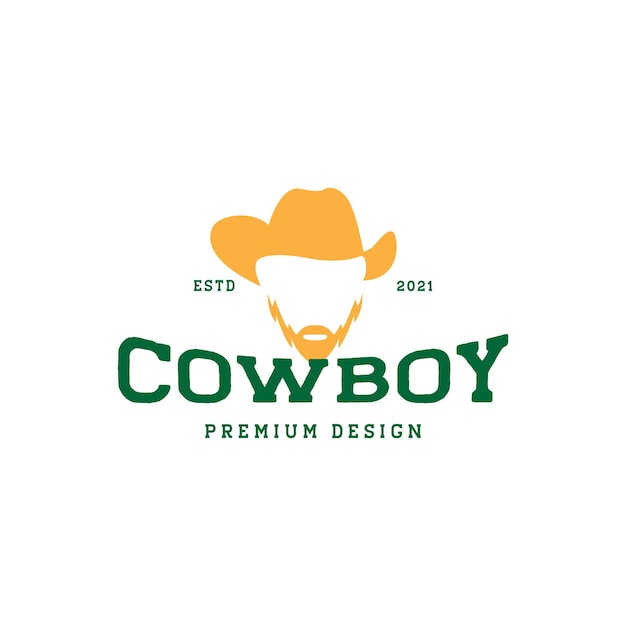 Cowboy colorido com barba de chapéu logotipo vintage símbolo ícone vetor idéia de ilustração de design gráfico