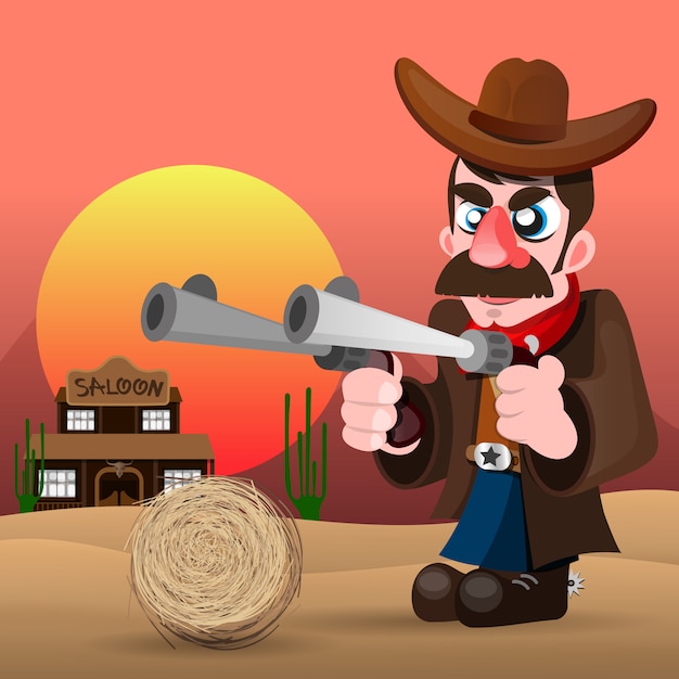 Cowboy com arma e chapéu ilustração vetorial