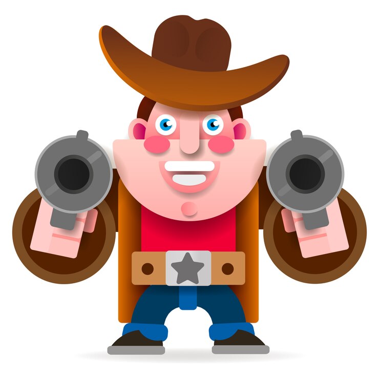 Vetor cowboy com duas armas em um cabo ocidental selvagem. vetor