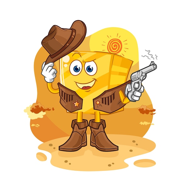 Vetor cowboy de ouro com vetor de personagem de arma