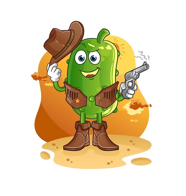 Cowboy de pepino com vetor de personagem de arma