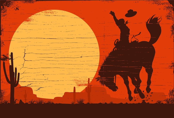 Cowboy de rodeio cavalgando cavalo selvagem Vaqueiro de rodeio cavalgando cavalo selvagem