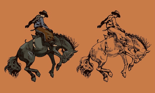 Vetor cowboy em um chapéu em um cavalo
