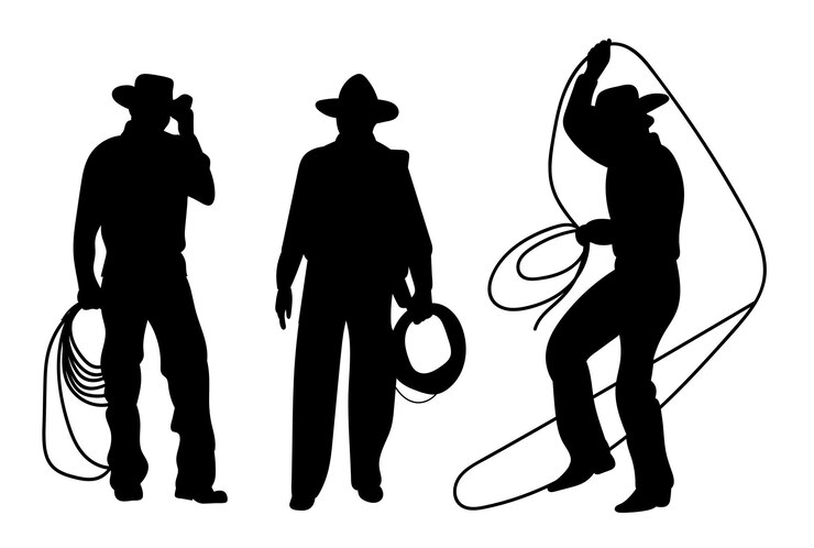 Vetor cowboys com lasso silhueta conjunto vetor em um fundo branco