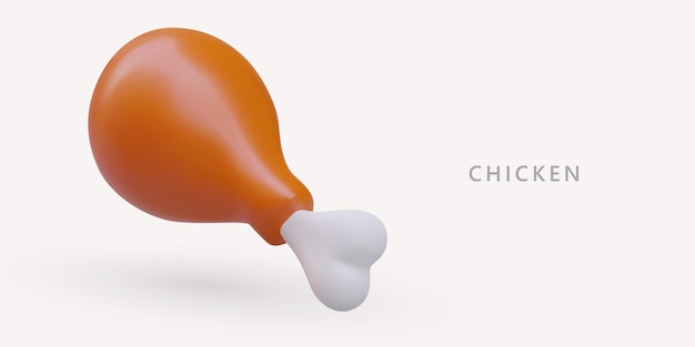 Coxa de frango assada em 3D Imagem colorida de prato de carne porcionada Lanche delicioso