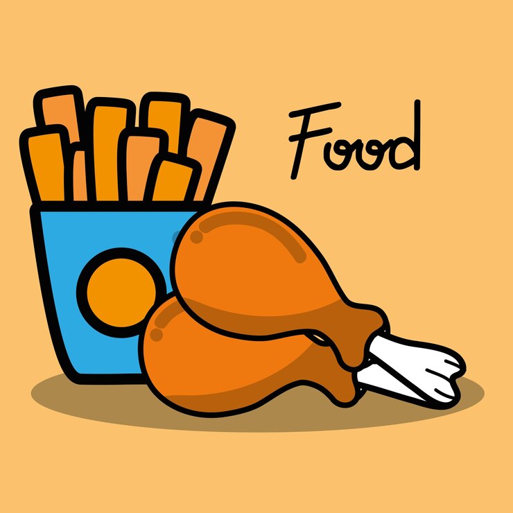 Vetor coxa de frango e batata frita francesa