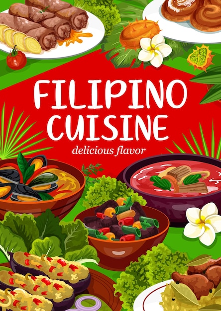 Vetor cozinha filipina pratos de comida asiática nacional