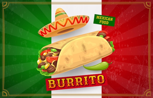 Cozinha mexicana burrito bandeira nacional sombrero
