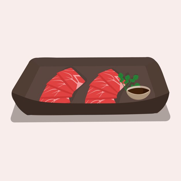 Vetor cozinha nacional japonesa shabushabu em um prato com ilustração vetorial de molho de soja