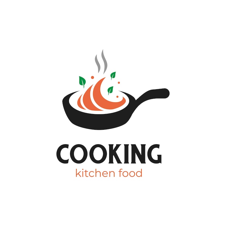 Cozinhar o logotipo de comida com o elemento vetorial do chef de panela cozinhar os elementos de design do ícone do logotipo de macarrão frito