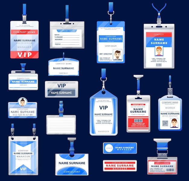 Crachás de identificação de identificação e cartões de titulares com cordão de pescoço e clipes de carretel retráteis