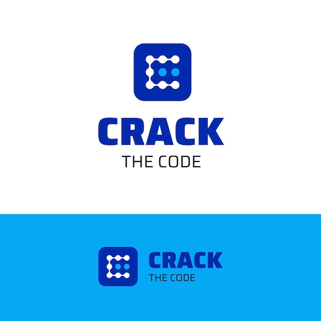 Crack the code soluções de software modelo de logotipo de empresa de tecnologia abstrata