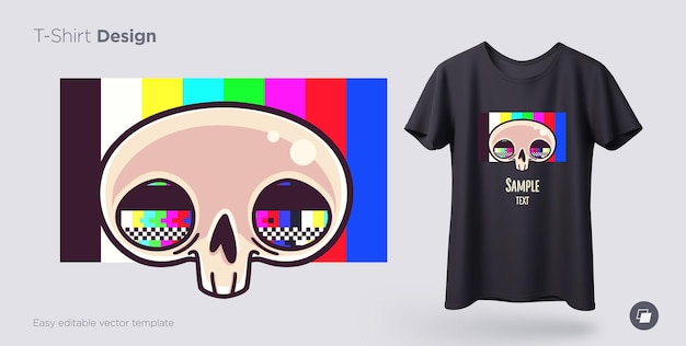 Crânio com design de camiseta de grade de tv imprima para cartazes de roupas ou lembranças vetor grátis