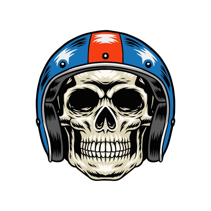Crânio com design de vetor de ilustração de capacete vintage