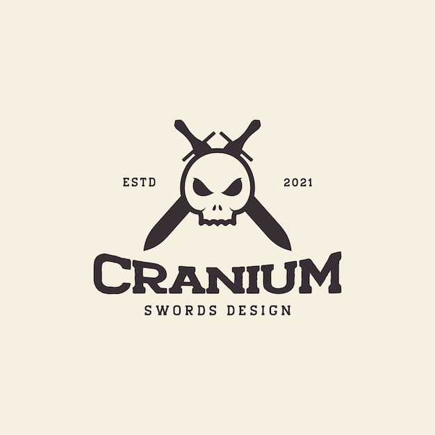 Crânio com espada cruz design de logotipo vintage símbolo gráfico vetorial ícone ilustração criativa