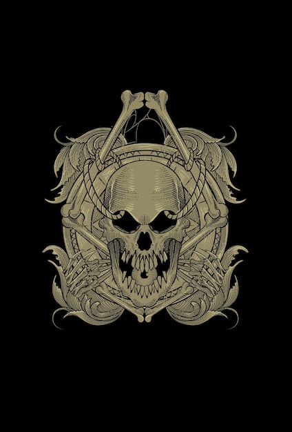 Crânio com ilustração de arte de ornamento