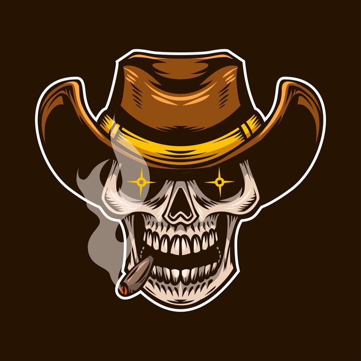 Vetor crânio com ilustração de chapéu de cowboy