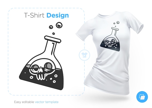 Crânio com ilustração de frasco e design de camiseta