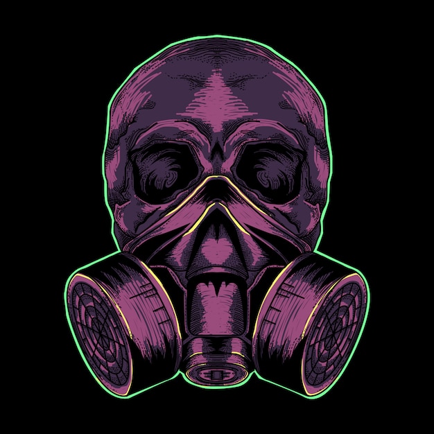 Crânio com ilustração de máscara de gás roxo