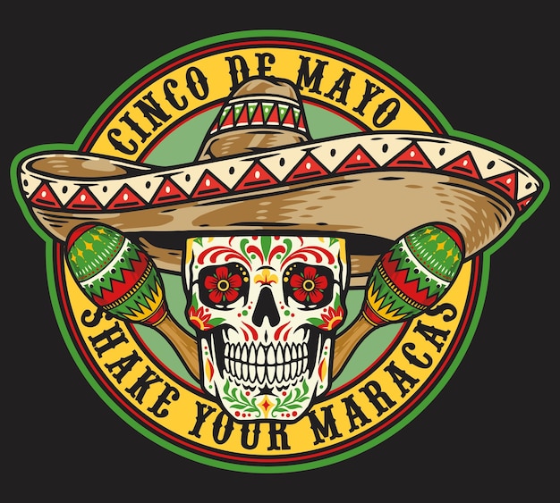 Crânio de açúcar colorido em sombrero