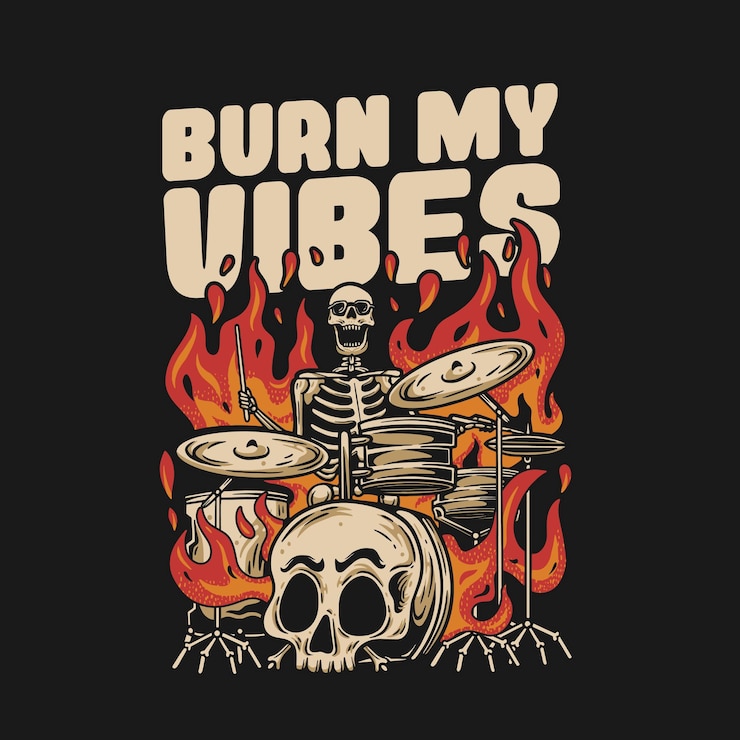 crânio de baterista com ilustração de logotipo de vetor de citações