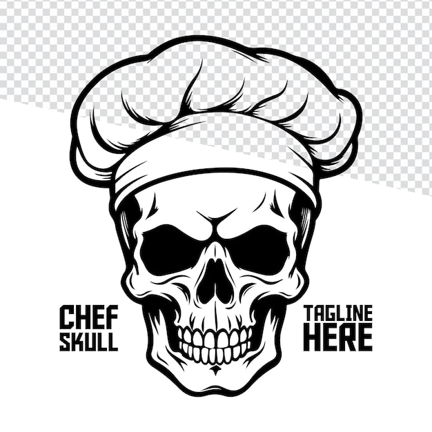 Crânio de chef com chapéu vetor Esqueleto desenhado à mão rosto logotipo etiqueta sinal marca cartaz impressão camiseta