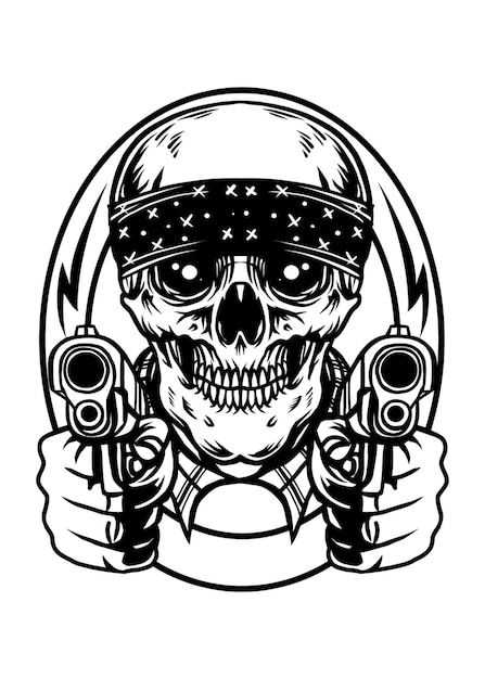 crânio de gangster pronto para atirar
