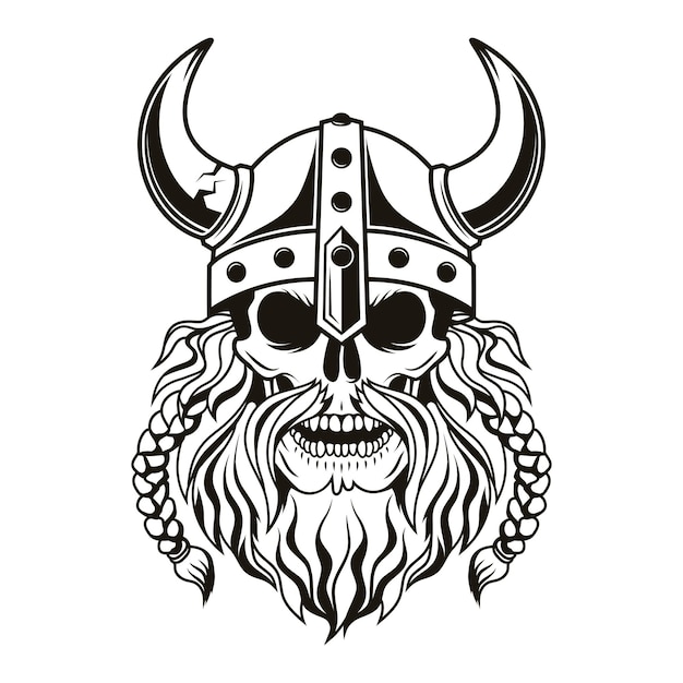 Vetor crânio de guerreiro viking com capacete com chifres. ilustração vetorial.