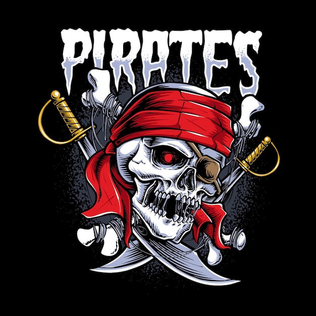 Crânio de piratas com design de camiseta de espada