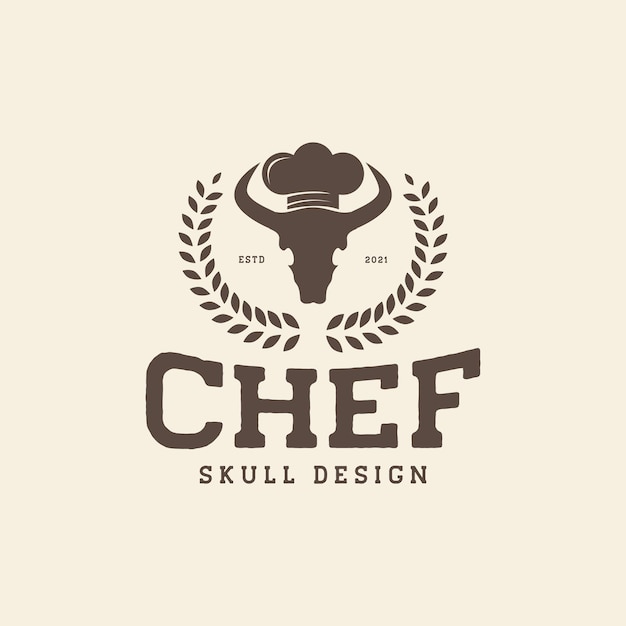 Crânio de vaca como design de logotipo de chef símbolo gráfico vetorial ícone ilustração ideia criativa