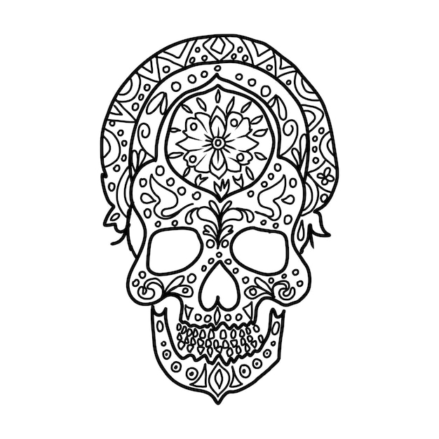 Vetor crânio desenhado à mão, elemento do dia dos mortos